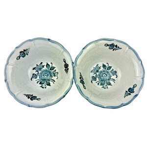 Set of 2 Metlox Poppytrail Berry Bowls Colonial Garden Blue Floral Flowers USA